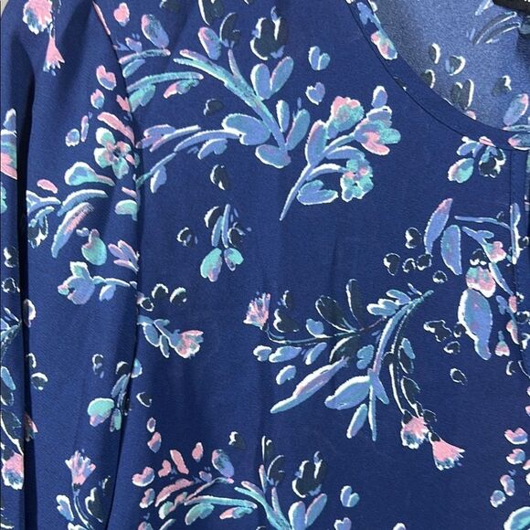 41 Hawthorn Blue Mandarin Collar Floral Blouse Relaxed Fit - Picture 4 of 6